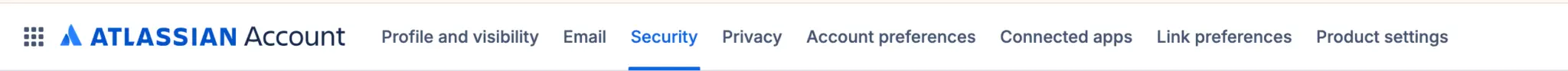 Atlassian Account navigation with Security selected